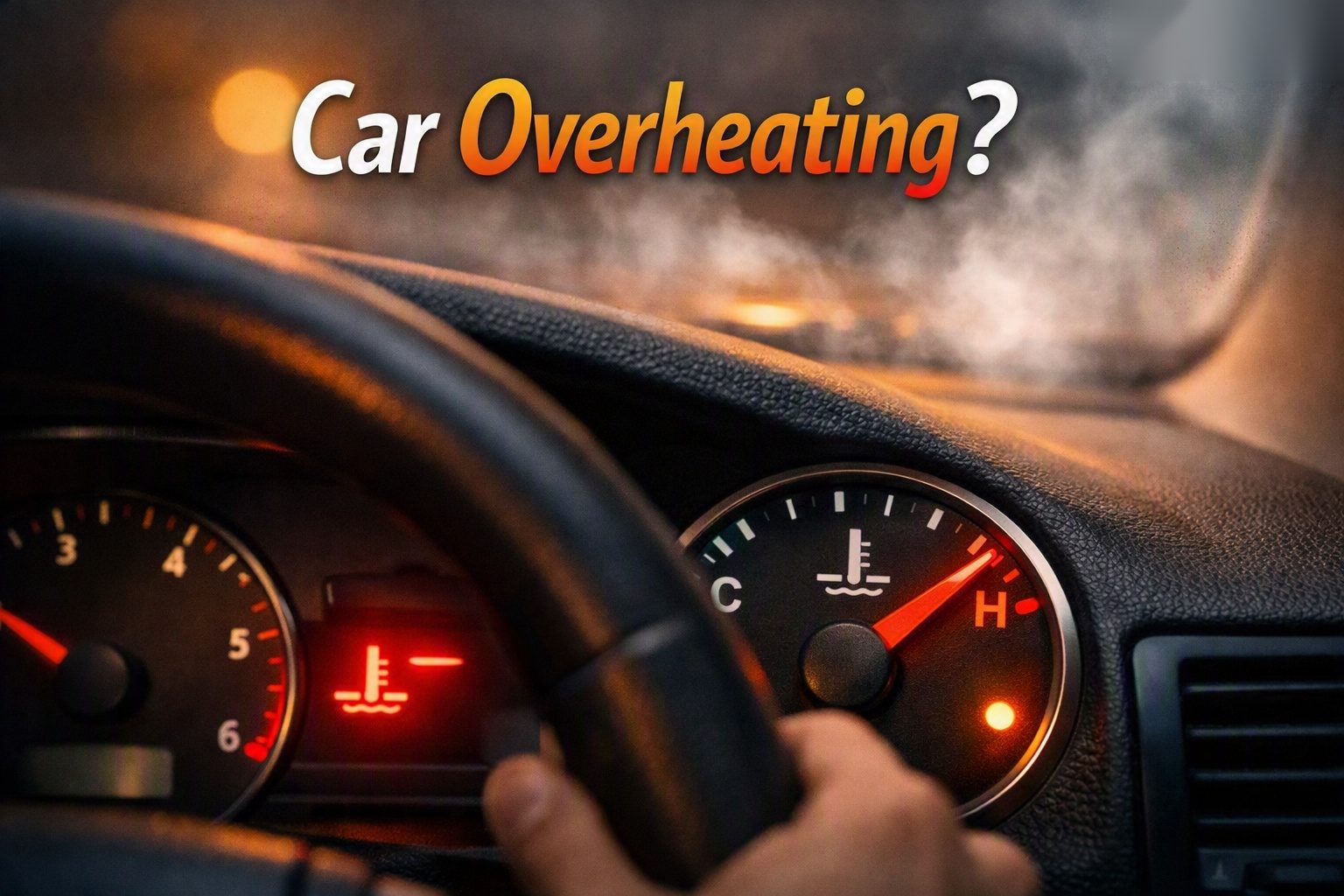 Car temperature gauge in the red zone showing the engine is overheating