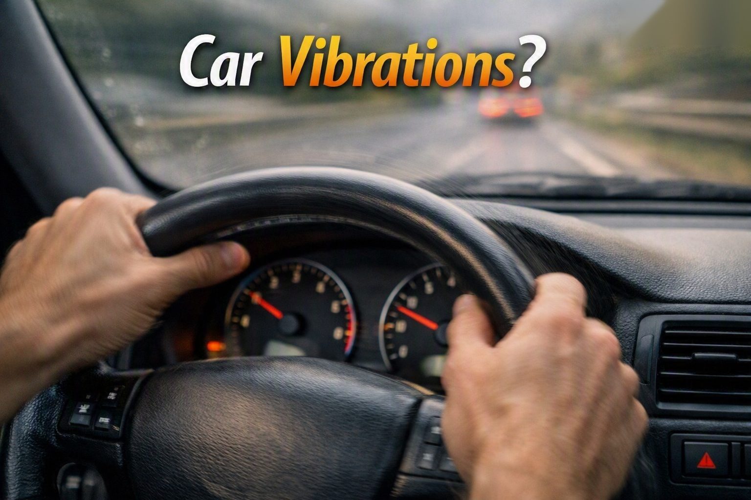 Driver's hands on a vibrating steering wheel while driving